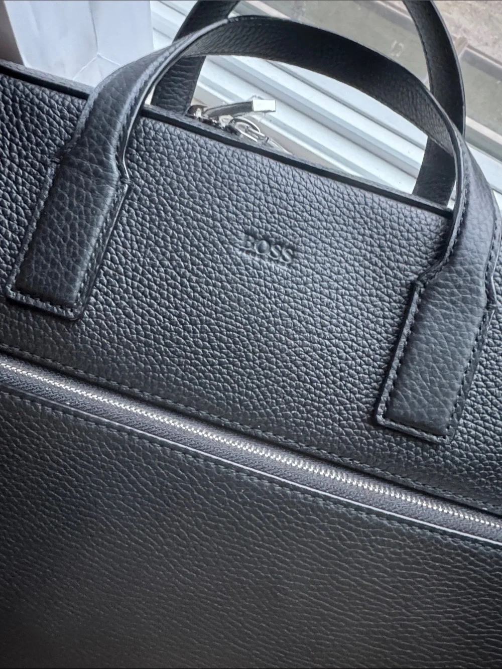 Boss Black Leather Briefcase for Men - Classic Professional